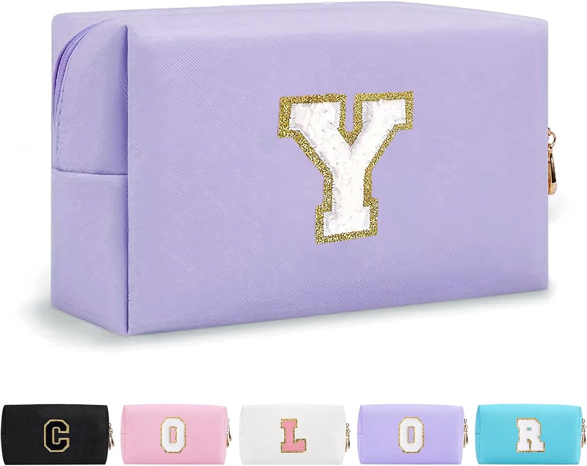 Gepersonaliseerde Aangepaste Letter Make-up Tas, Schattige Waterdichte PU Leer Chenille Letter Cosmetische Tas, Reis Make-up Tas, Preppy Make-up Tasje Toilettas Ritssluiting Organizer