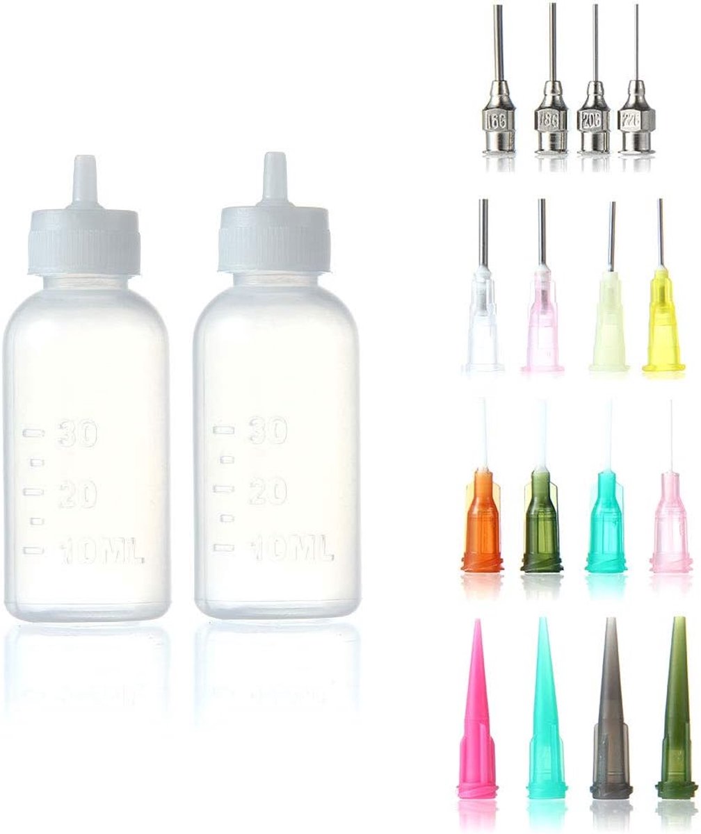 Tip Lijm Applicator Fles Plastic Vloeibare Druppelflesjes met twee 1 oz Flessen en 16 Naaldtips voor Papier Quilling DIY Craft