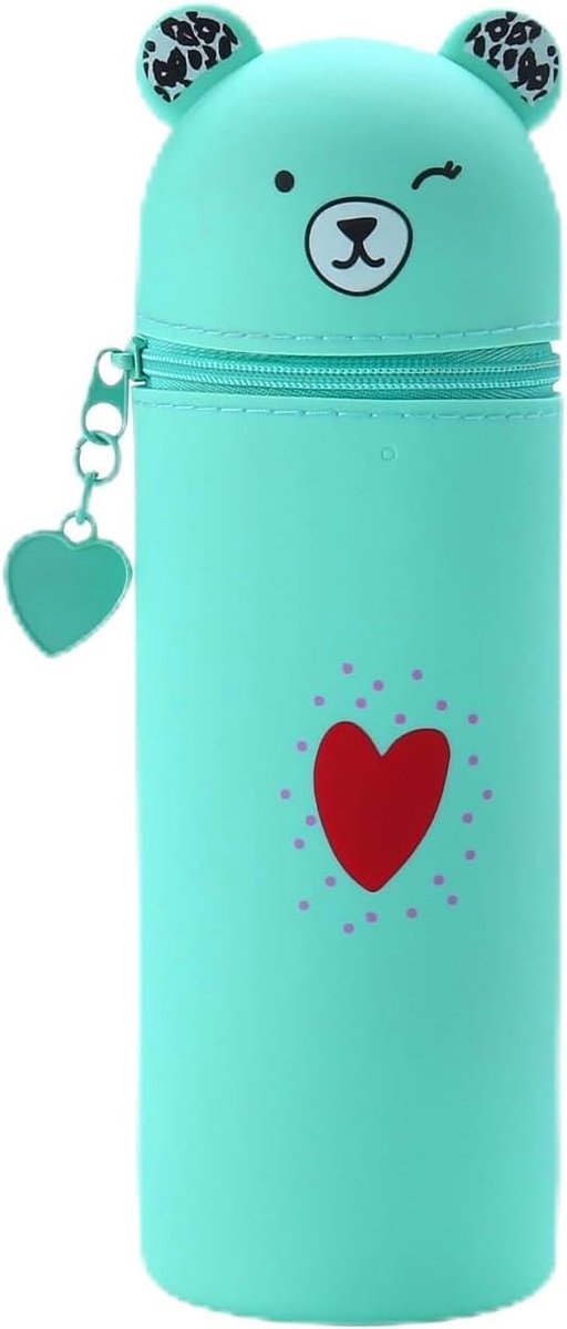 Pennenetui, 2-in-1 staande etui met ritssluiting, schattig cartoon-dierenetui, etui voor scholieren, tieners, meisjes, grote etui, esthetische schoolbenodigdheden, blauw, 19,5 cm