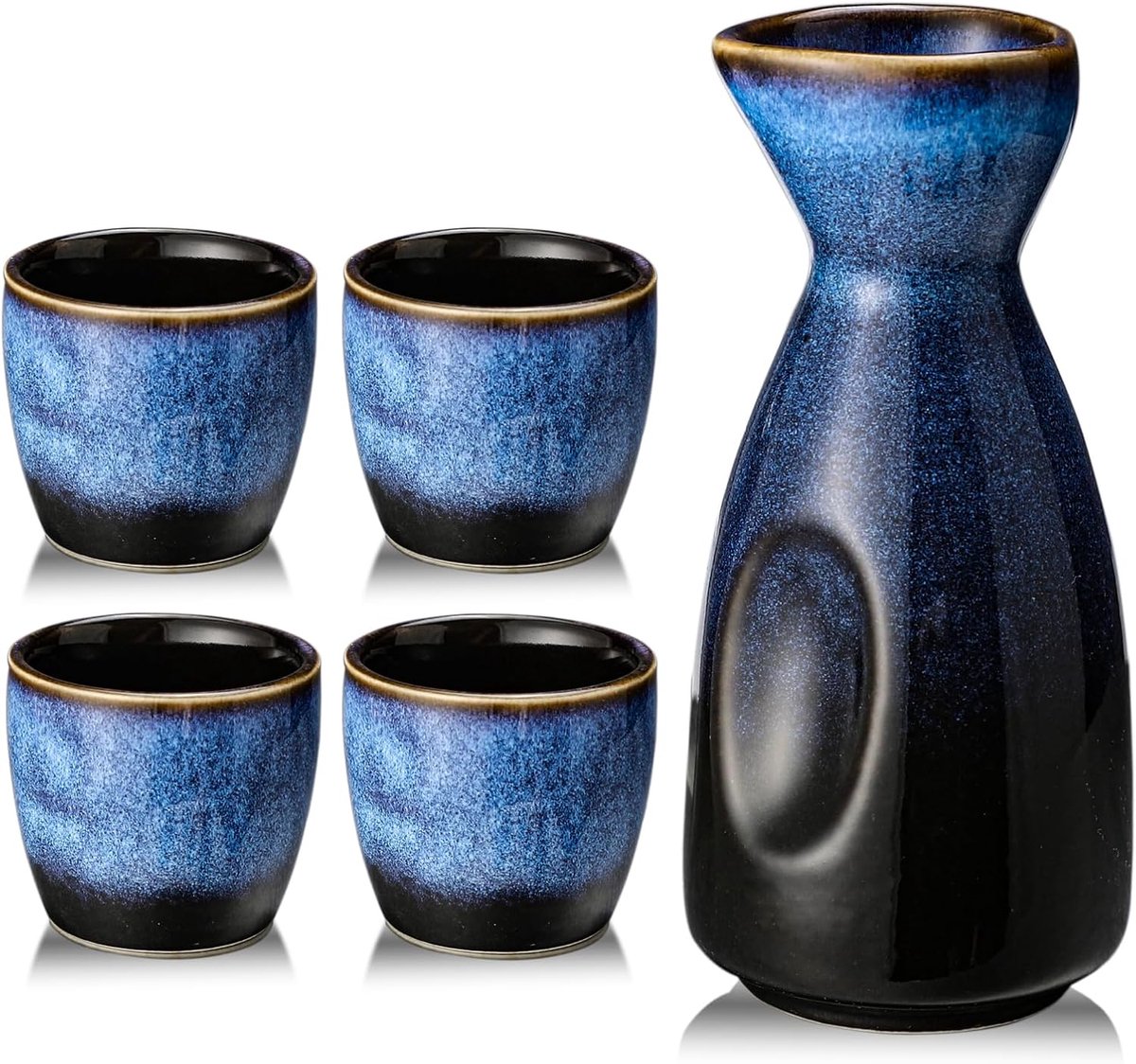 Sake-set met mok en wijnpot - porseleinen set voor warmer - 1 sake pot 4 sake kopjes (A2)