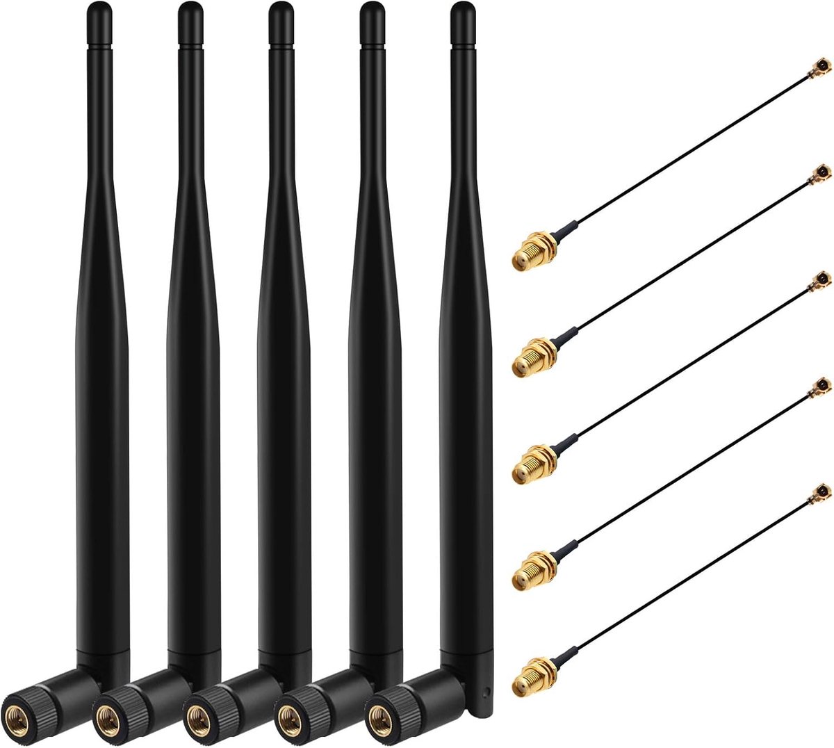 868MHz LoRa antenne 5dBi SMA stekker 195 mm + IPEX aansluitkabel voor Meshtastic, ESP32 OLED, HTCC-AB02S, 50 Ω, VSWR <1,5 (5 stuks)