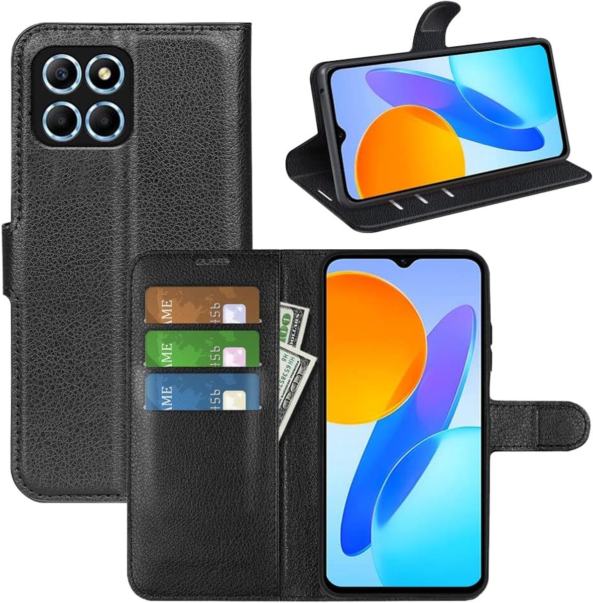 Hoes voor Honor X6 / Honor X8 5G / Honor 70 Lite, telefoonhoes lederen flip case tas met standfunctie, kaartenvak, magnetische gesp, siliconen bumper, beschermhoes cover voor Honor 70 Lite,