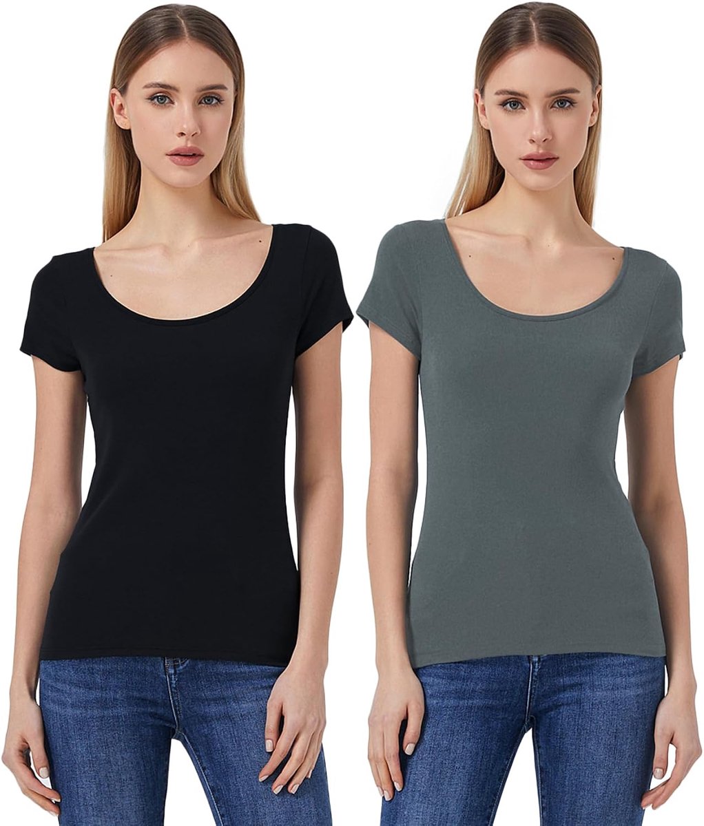 T-shirt met stretch en ronde hals Zacht, effen basic T-shirt, Pak van 2
