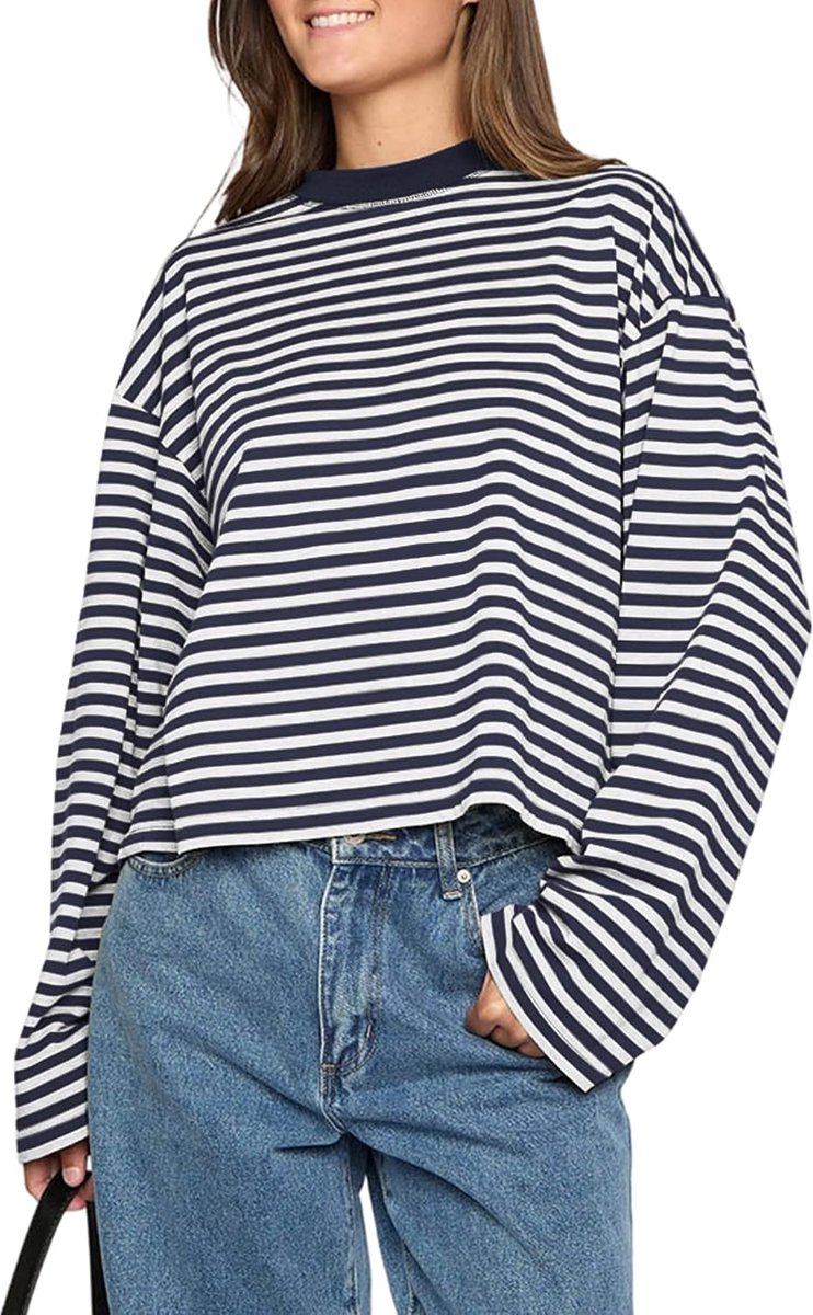 lange mouwen gestreept T-shirt ronde hals losse casual sweatshirt voor lente zomer