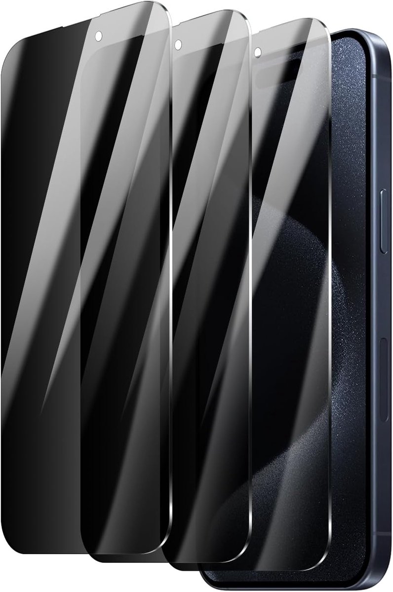 3 stuks anti-spy glas beschermfolie voor iPhone 15 Pro Max Anti-Spy gehard glas, 9H hardheid, anti-luchtbellen, anti-kras