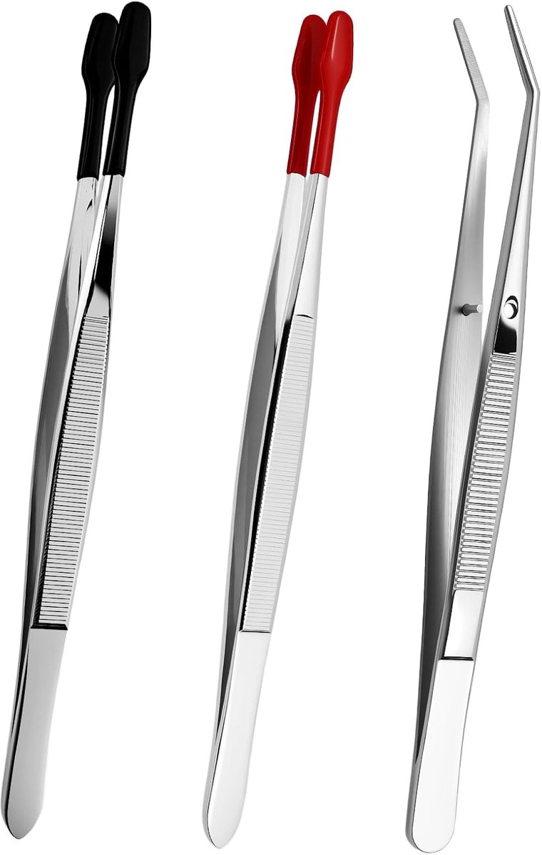 2 stuks pincetten met rubberen punten, roestvrijstalen pincetten met platte punt, PVC rubber gecoate platte antislip pincetten voor laboratoriumsieraden, doe-het-zelf maken, postzegels, munten,