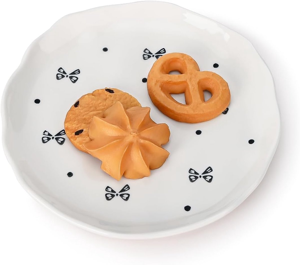 Dessertborden, dinerbord met schattig fruit, bedrukte bloemenservies voor kantoor en thuis, keukenborden voor desserts (zwarte kleine strik)