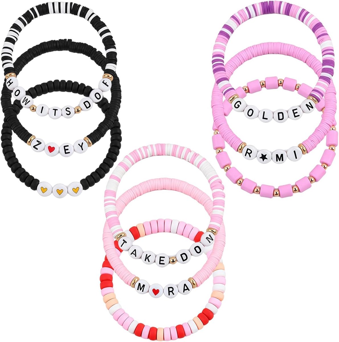 Set van 9 K-pop geïnspireerde armbanden, alfabetkralen, stapelbaar, cadeau voor meisjes en vrouwen