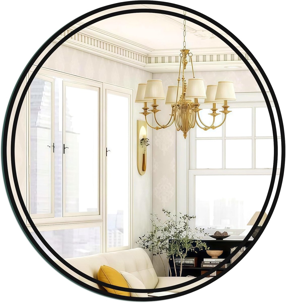 50 cm ronde glazen spiegel, cirkel spiegel, zelfklevende zwarte frame spiegel, voor home decor, gym en dance studio wandmontage