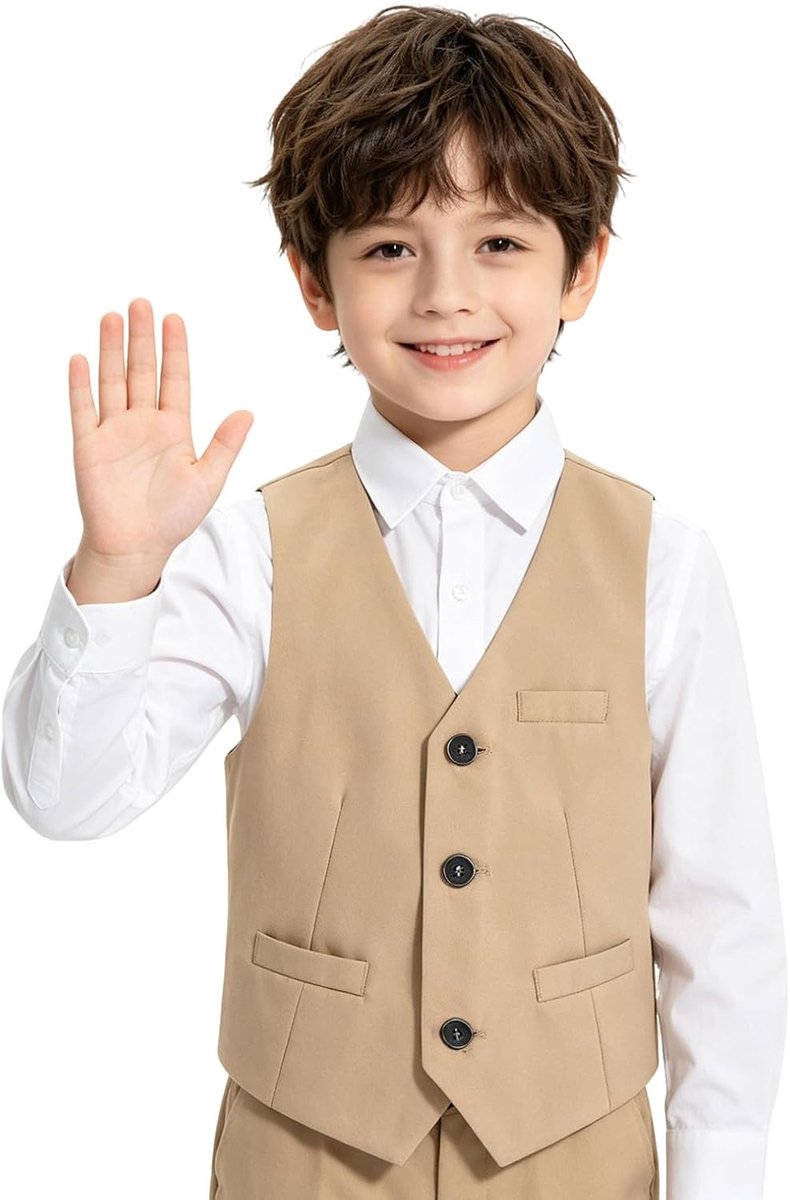 Gilet Klassiek Kostuumvest met V Hals, Elegante Kinderbodywarmer voor Bruiloft Feest School Ceremonie, Regular Fit met Zakken voor Jongens 3-10 Jaar