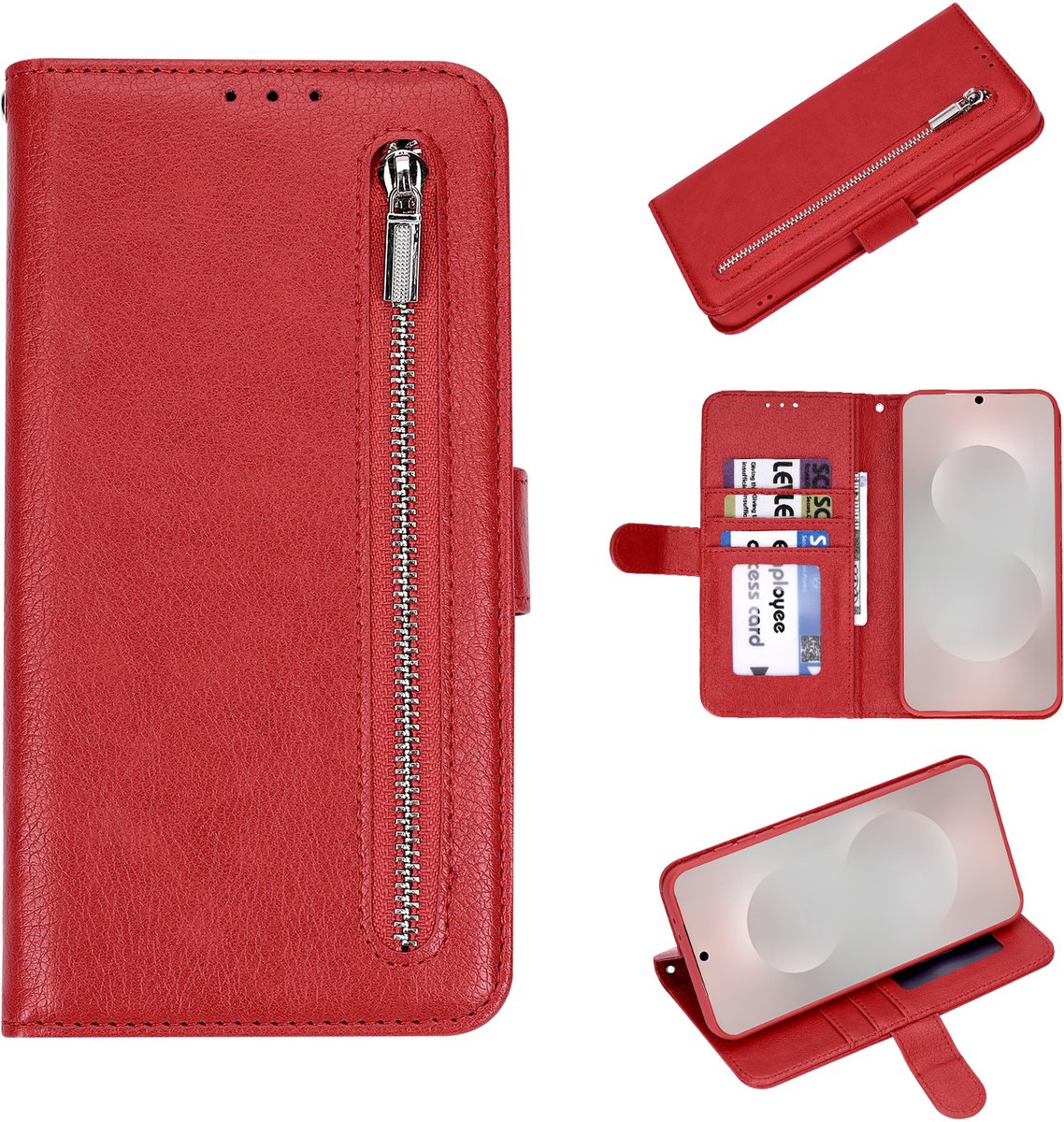 Casemania Hoesje Geschikt voor Apple iPhone 18 Pro - Rood - Luxe Portemonnee Book Case met Rits