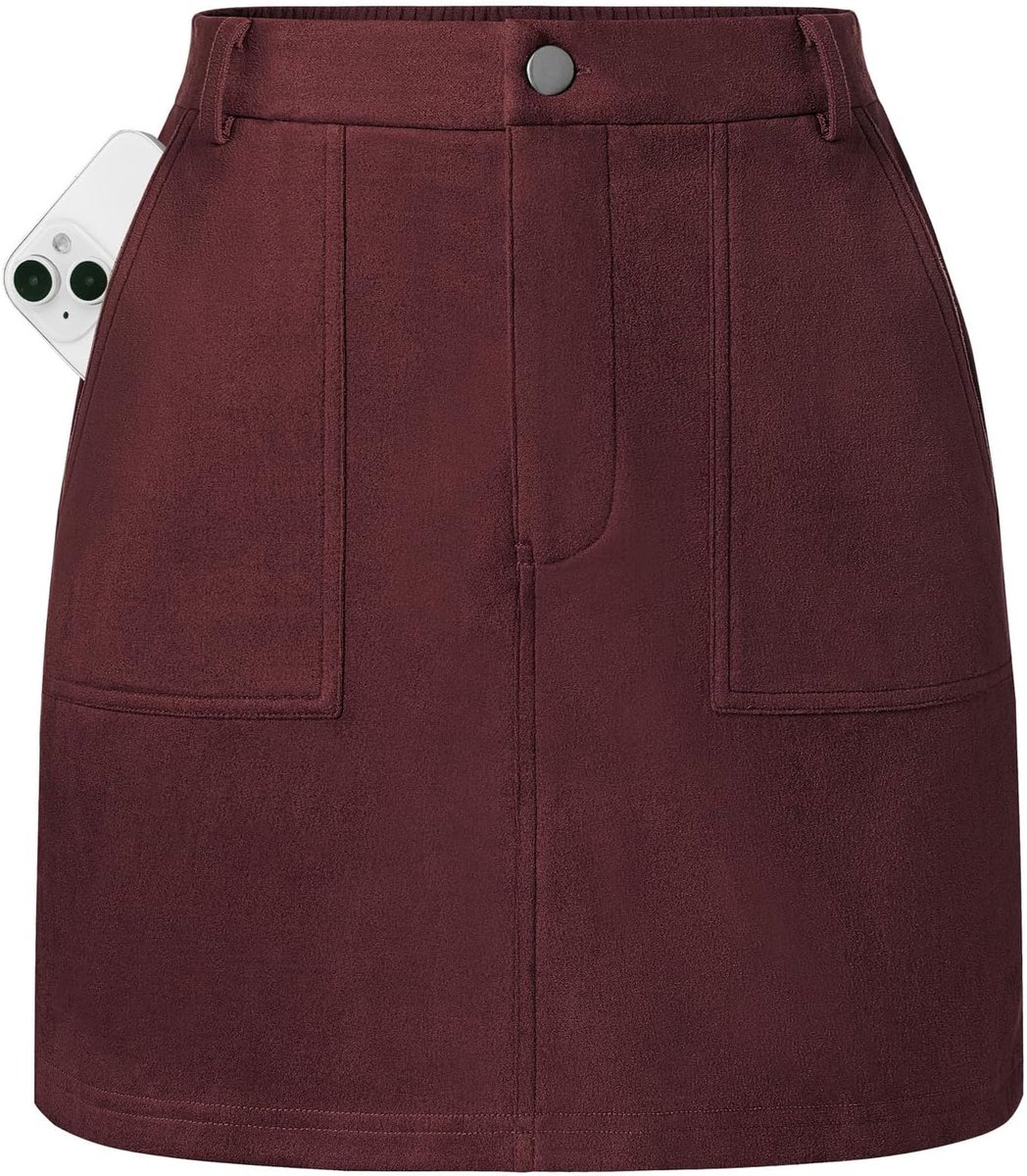 Kasin Damesrok, elegante A-lijn, hoge taille, suède, minirok, wijnrood