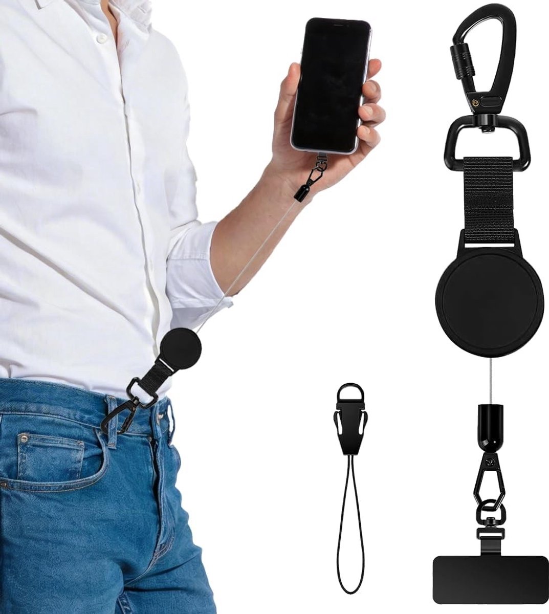 Intrekbare Diefstalbeveiliging - Zwart - Veiligheidsgordel voor Mobiele Telefoon - Voor Smartphones