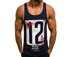 Tanktop heren bodybuilding spiershirt fitness gym sport strringer mouwloos T-shirt met print, marineblauw, XXL