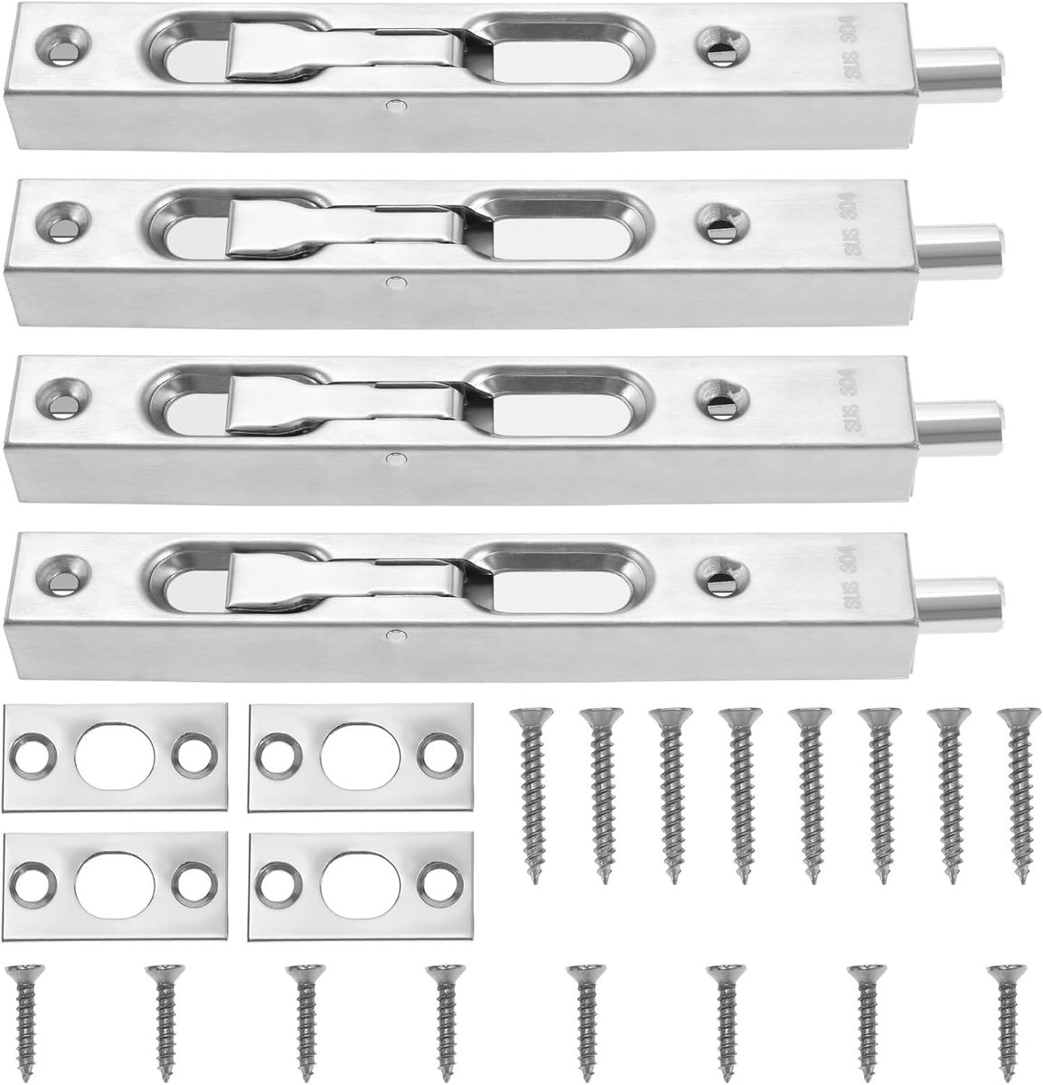 Dailygoods- Deurboutslot 4 Stuks - Roestvrij Stalen Beveiligingsbouten - Verstevigd Deurslot - Inclusief Schroeven - Geschikt voor Houten Deuren - Afm