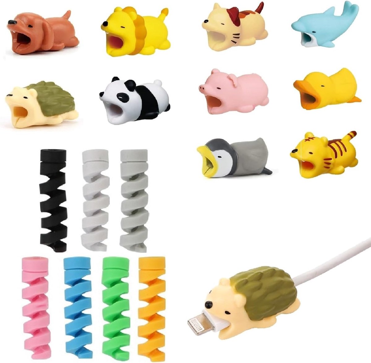 Dailygoods - Kabelbescherming - Dieren - Schattige siliconen kabelbeschermer - 17 Stuks - Knikbescherming - Voor telefoons en laptops - Meerdere kleur