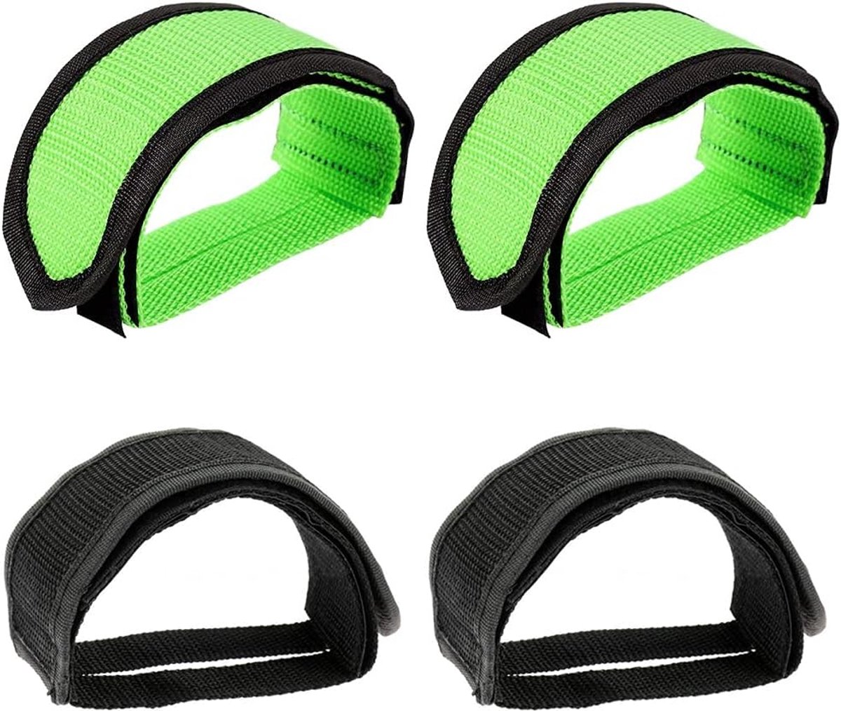 4 stuks fietspedaalriemen, fietspedaalbanden, zelfklevende dubbele glijriemen, voor beginners voor het trainen van de fiets, spinning, fiets, thuis of in de sportschool (groen, zwart)