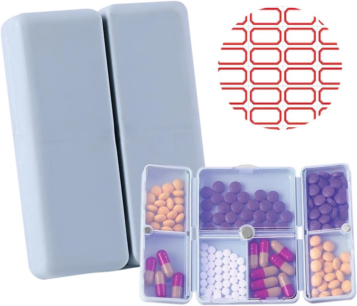 Praktische pillendoos voor 7 dagen, draagbare medicijnbox met magnetische sluiting, ideaal voor vitamines en dagelijkse medicatie.