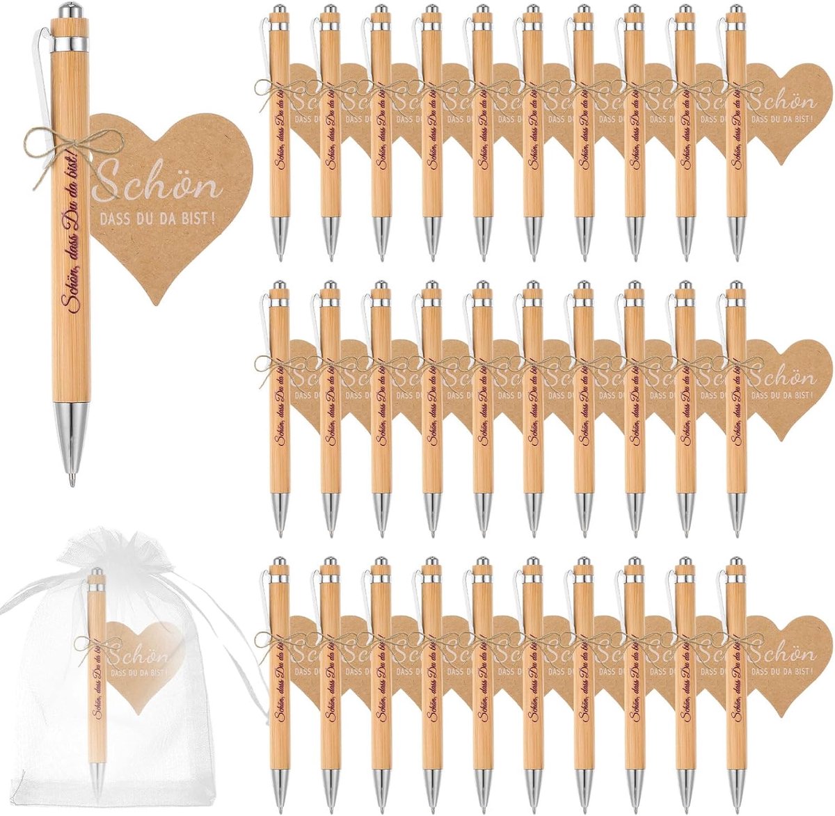Balpennen, gepersonaliseerd met gravure "Schön, dass Du da bist", collega's, bedankgeschenken, cadeauset voor bruiloft, communie, doop, verjaardag, cadeau