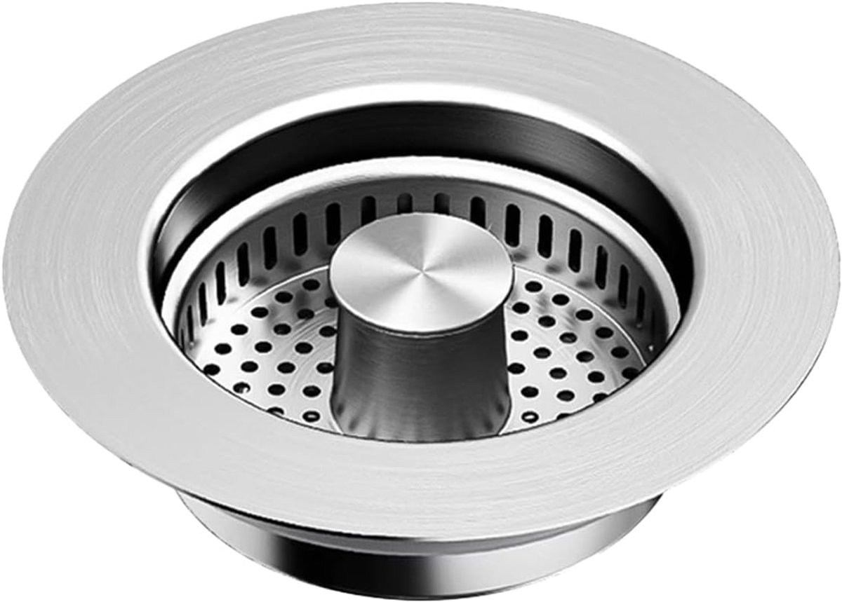 afvoerzeef, keukenspoelbak, 3-in-1 pop-up roestvrijstalen afvoerstop, met anti-verstoppingsmand, gootsteenzeef voor spoelbak, boring 76-81 mm, diepte > 40 mm
