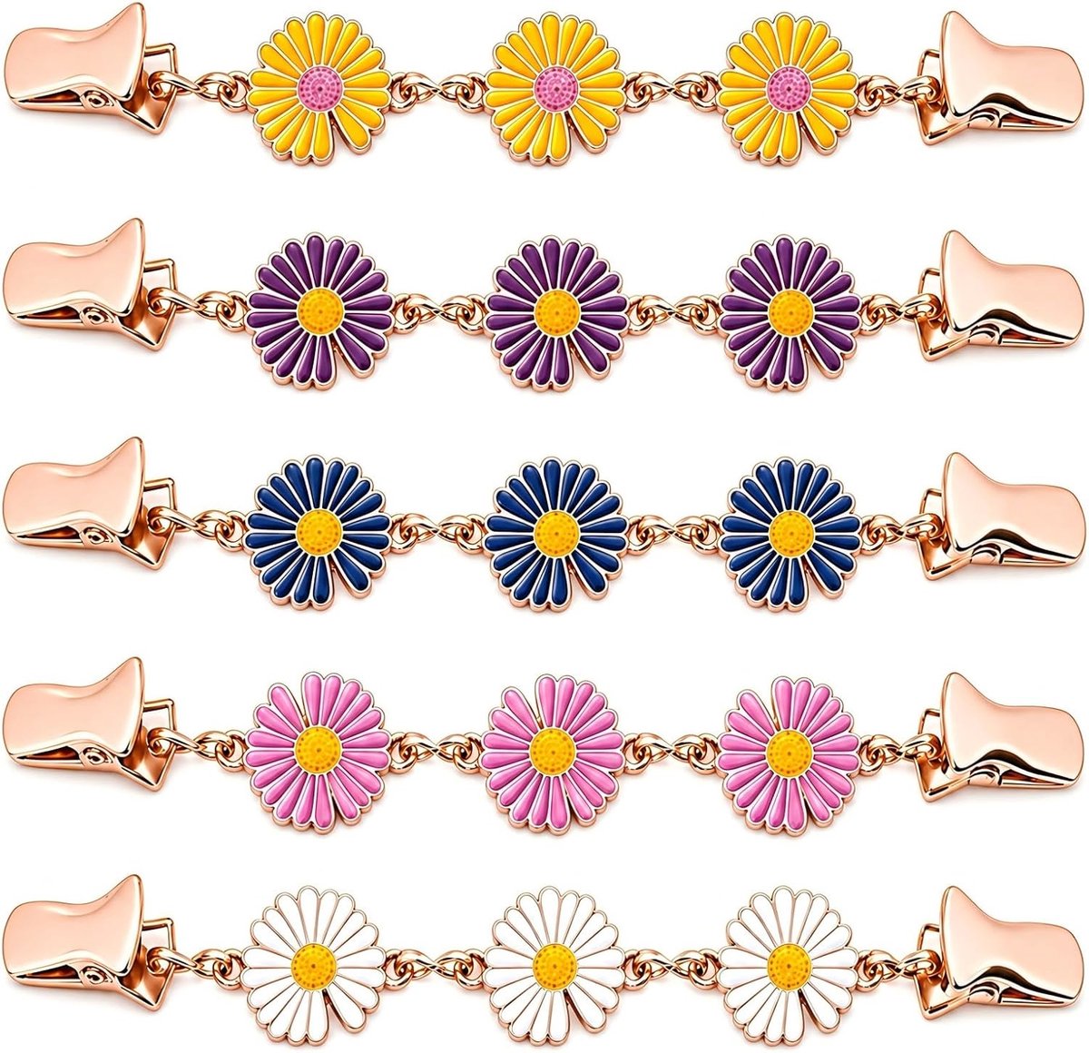 Set van 5 gebreide jasklemmen, kleine madeliefjes voor truien, kleurrijke broches voor sjaals, overhemden, jassen, vesten en capes, creatieve decoratieve clips voor dames