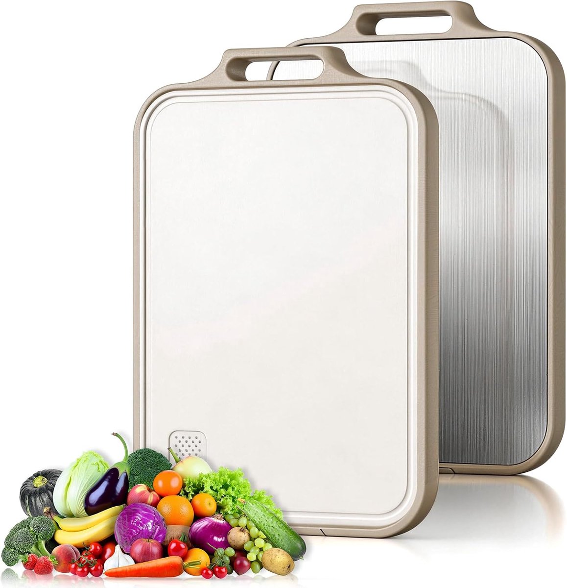 Snijplank van roestvrij staal, dubbelzijdig, antibacterieel (staal + PP), groot, BPA-vrij, antislip, keukensnijplank voor vlees, groenten, fruit en brood