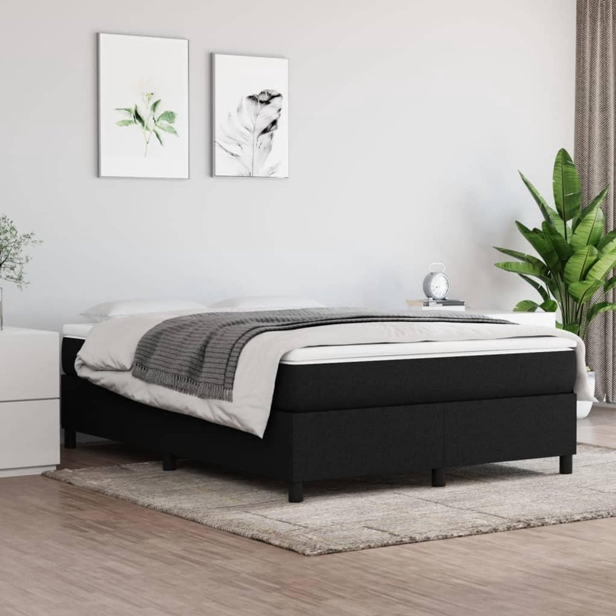 bed stof zwart 140x200 cm stevig badstof frame met multiplex lattenbodem en ondersteunende poten voor slaapkamer en gastenkamer