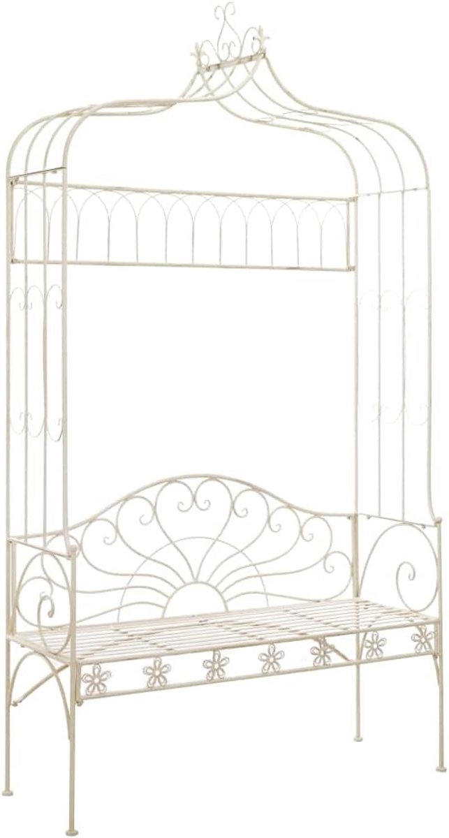 122 cm ijzer antiekwit antieke stijl smeedijeren tuinmeubel voor buiten 2 persoons met brede zitting blikvanger terras veranda maximaal 110 kg per zitting monteren decoratief duurzaam