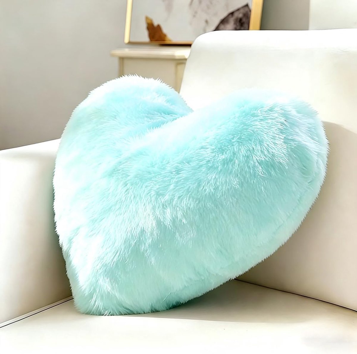 kinderkamer decoratie, hartkussen, knuffelkussen, wollig, hartvormig kussen, knuffelkussen, Valentijnsdag of Moederdag, romantisch cadeau voor verjaardag, voor bed en reizen, bank (blauw)