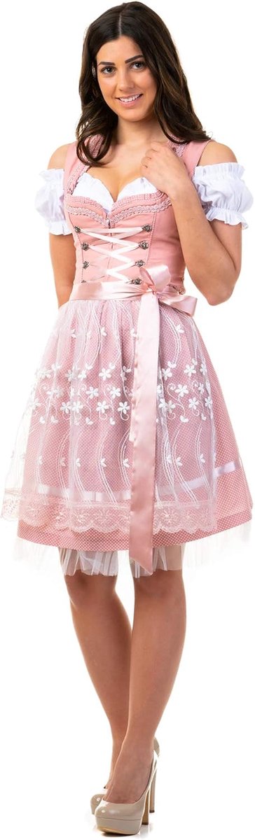 Dirndl klederdrachtjurk dames sarah in roze 3-delig