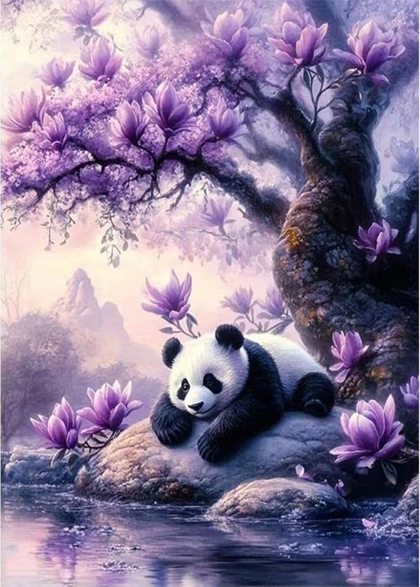 Diamantschilderij 30 x 40 cm - Panda - Borduurwerk - Creatieve hobby voor volwassenen - ShopVlot