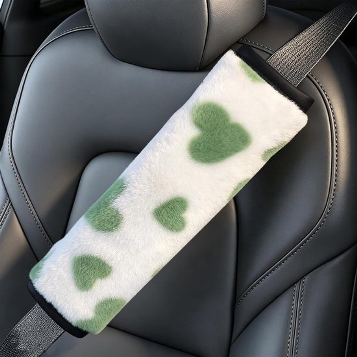 Veiligheidsgordelpads - Schouderkussens - Comfortabel Rijden - Zachte Faux Schapenvacht - 2 Stuks - Groen