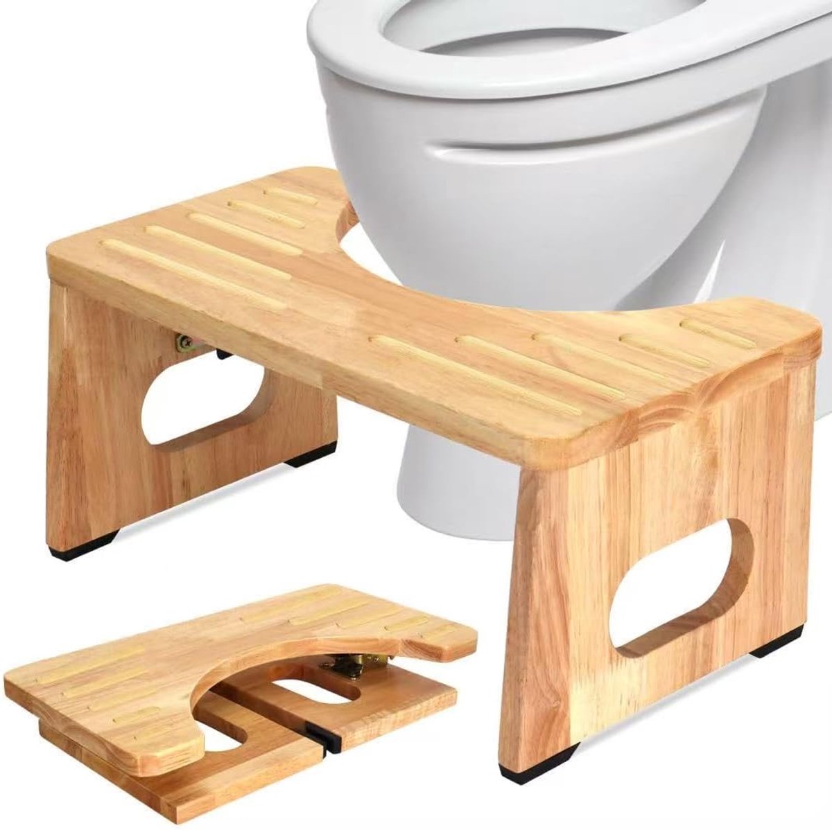Houten toiletkruk, wc-kruk voor volwassenen, toiletkruk van hout, inklapbaar, squatty poef, toiletkruk voor een correcte zitpositie bij het stoelgang