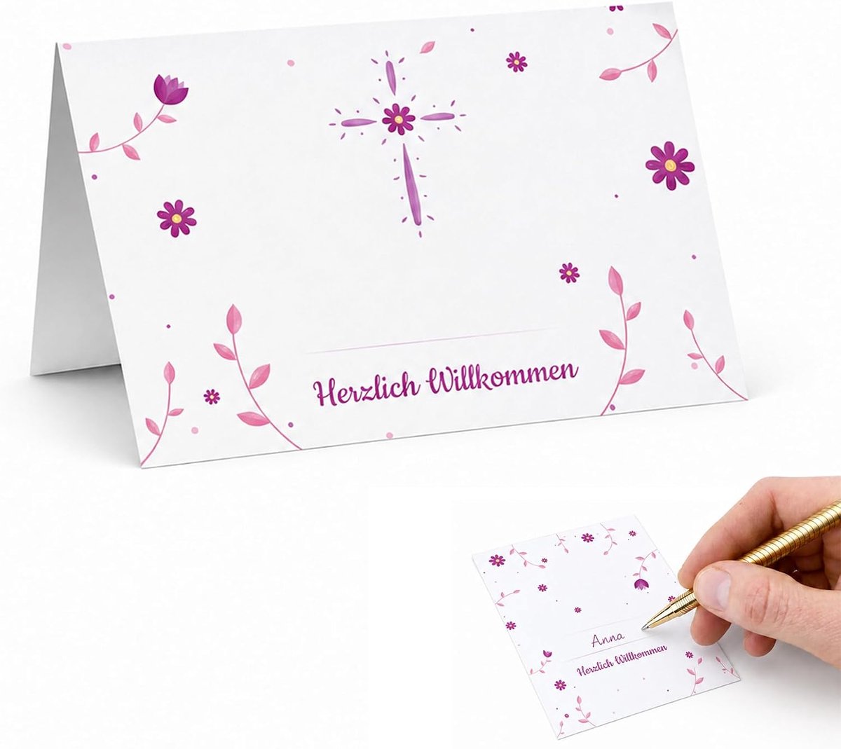 50 tafelkaarten voor bruiloft, paars, marcasieten om te schrijven, naamkaarten voor verjaardag, communie, doop, elegant bloemenpatroon, tafeldecoratie, chique tafeldecoratie