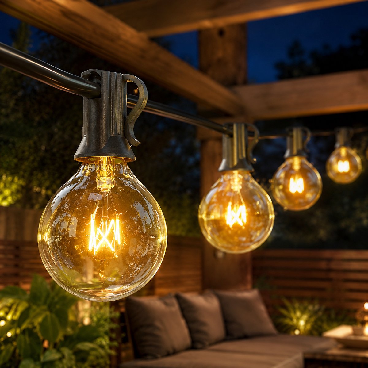 Lapamax G40 Lichtsnoer met 50 Glazen Lampen - 16,4 m - Warm Wit - E12 Globe Lichtketting met 4 Reserve Lampen - Koppelbare Terrasverlichting met Zwart Snoer - voor Raam, Muur en Kerstboom