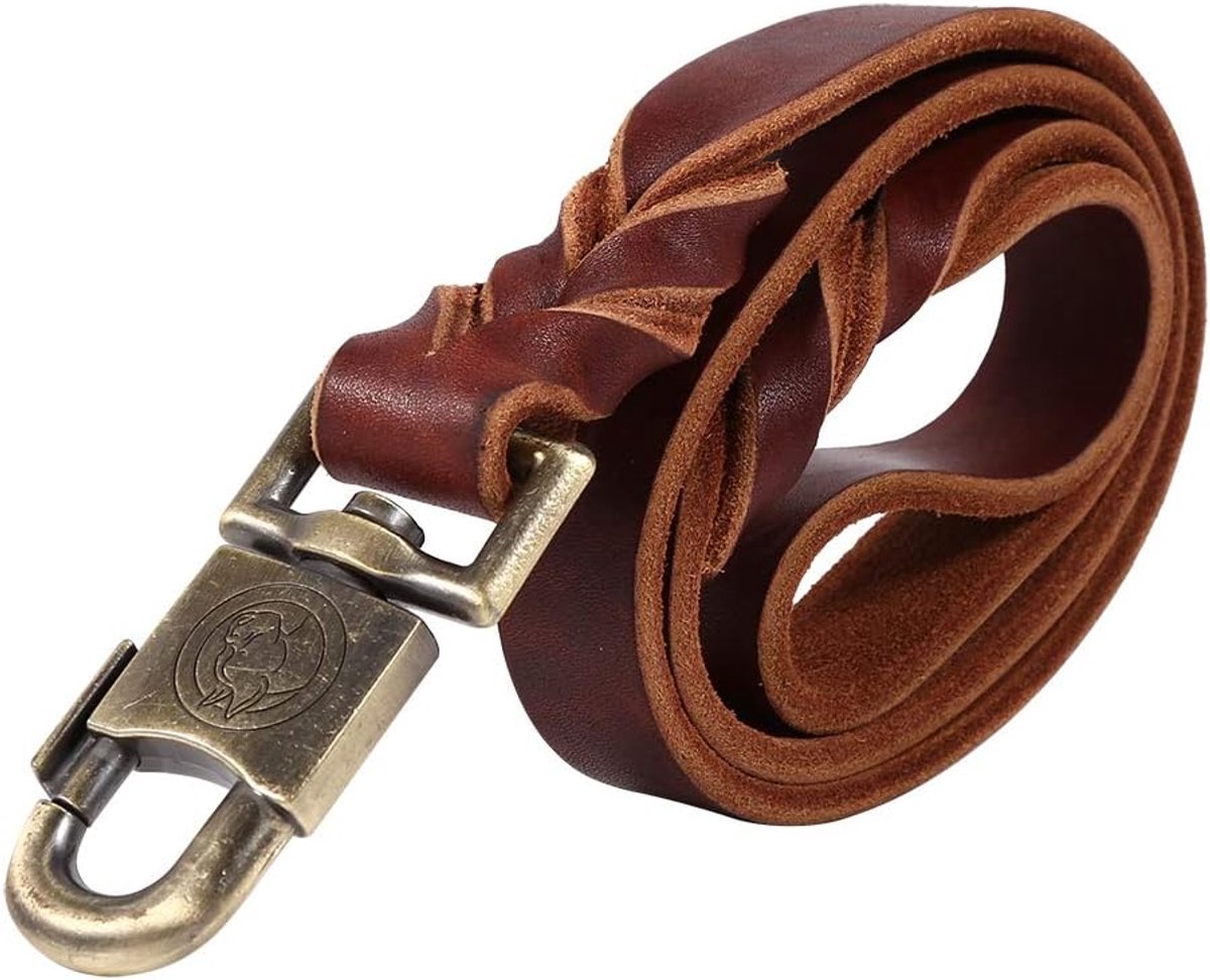 Dailygoods- Hondenriem van leer - Hondenriem 2,5 cm breed - Hondenriem 120 cm lengte - Duurzaam - Metalen clip - Modieus design - Hondentuig