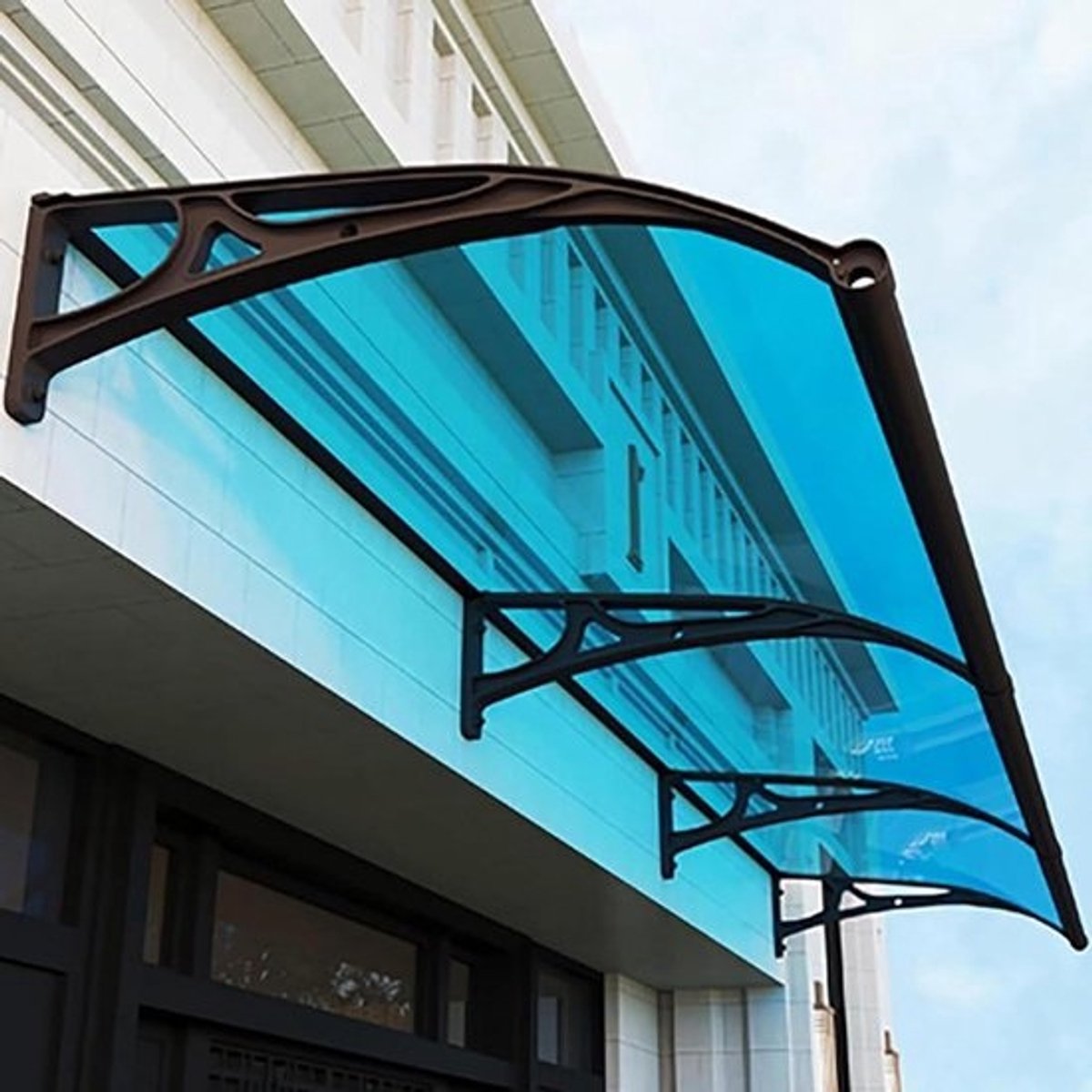 Deurluifel Aluminium - Regenscherm Buitendeur - Bescherming tegen Weer - Met Afvoergoot - 60x180 cm - Blauw