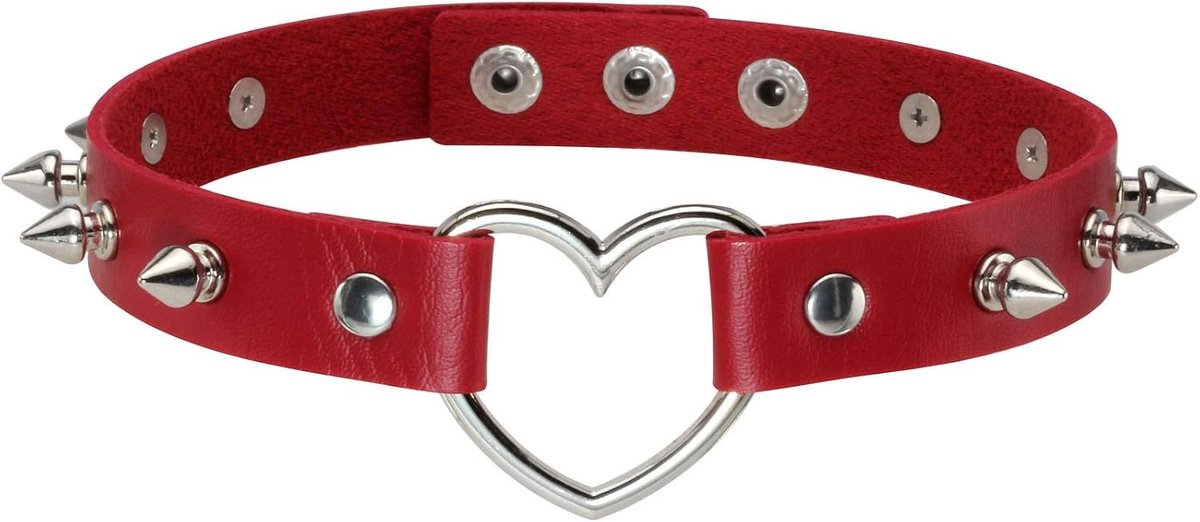 Dailygoods- Kraagchoker Punkstijl - Halsketting met Hart - PU Lederen - Studs Accent - Perfect voor Feesten - Diverse Stijlen