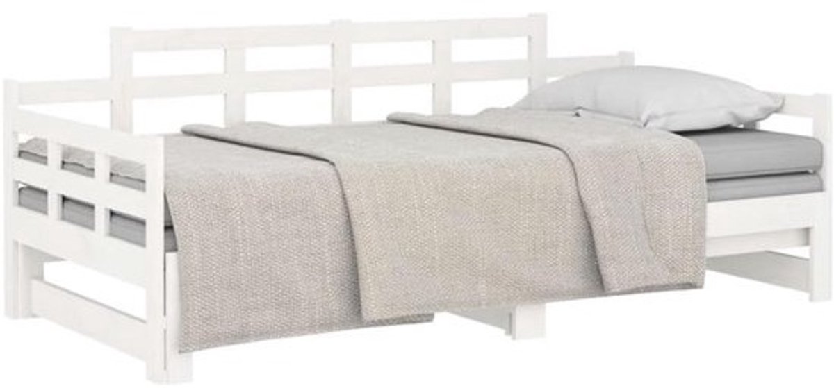 Bank Bed Hout - Slaapbank Bank - Gastvrij Ontvangen - Stevig Massief Hout - 203x181x76 cm - Wit