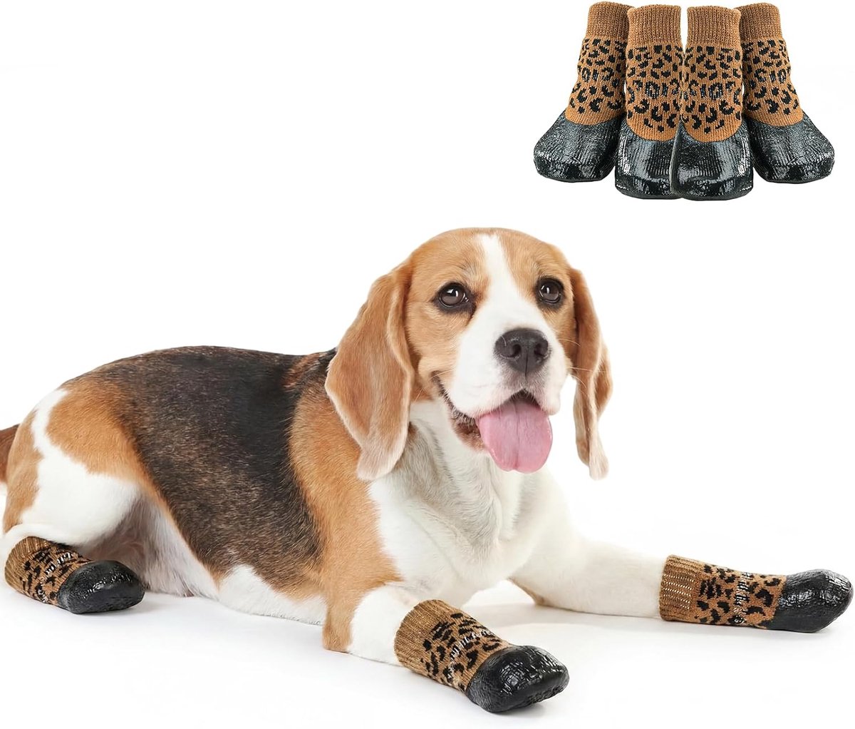 Schoenen, pootbescherming, outdoor, hondensokken, antislip, hondenschoenen, pootbescherming, waterdicht, winter, voor labrador, husky, luipaardpatroon (6#)