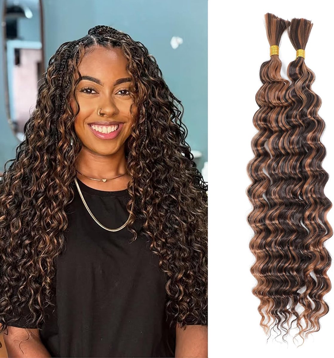 Wave Bulk Braiding Hair Synthetic Fiber Hair Curly Hair Extentions 100g Braiding Hair 2 Bundles per Pack (P4/30, 16inch)