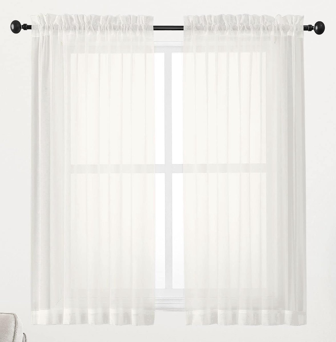 Panelen 110 cm, set van 2, lichtfilterende effen voile gordijnen voor klein raam/woonkamer/slaapkamer, roedezak, 105 x 114 cm