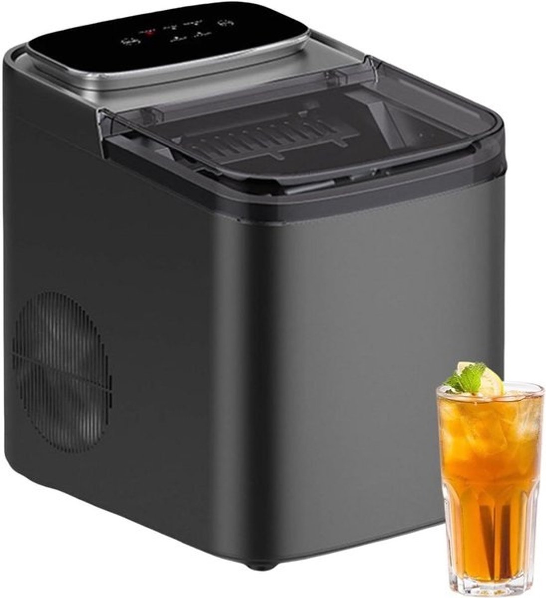 IJsmaker Aanrecht - IJsmachine Tafelmodel - Drankjes Koelen - Twee Ijsformaten - 12 kg Per Dag - Zwart Wit