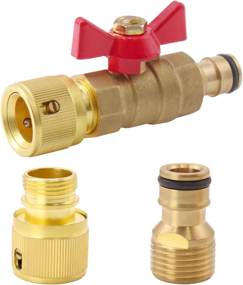vleugelgreep, kogelkraan, 1/2 inch binnendraad, afsluitventiel, messing, regelventiel met tuinslangaansluiting en waterslangaansluiting voor waterleidingen, waterkraan, tanks (1+1+1)