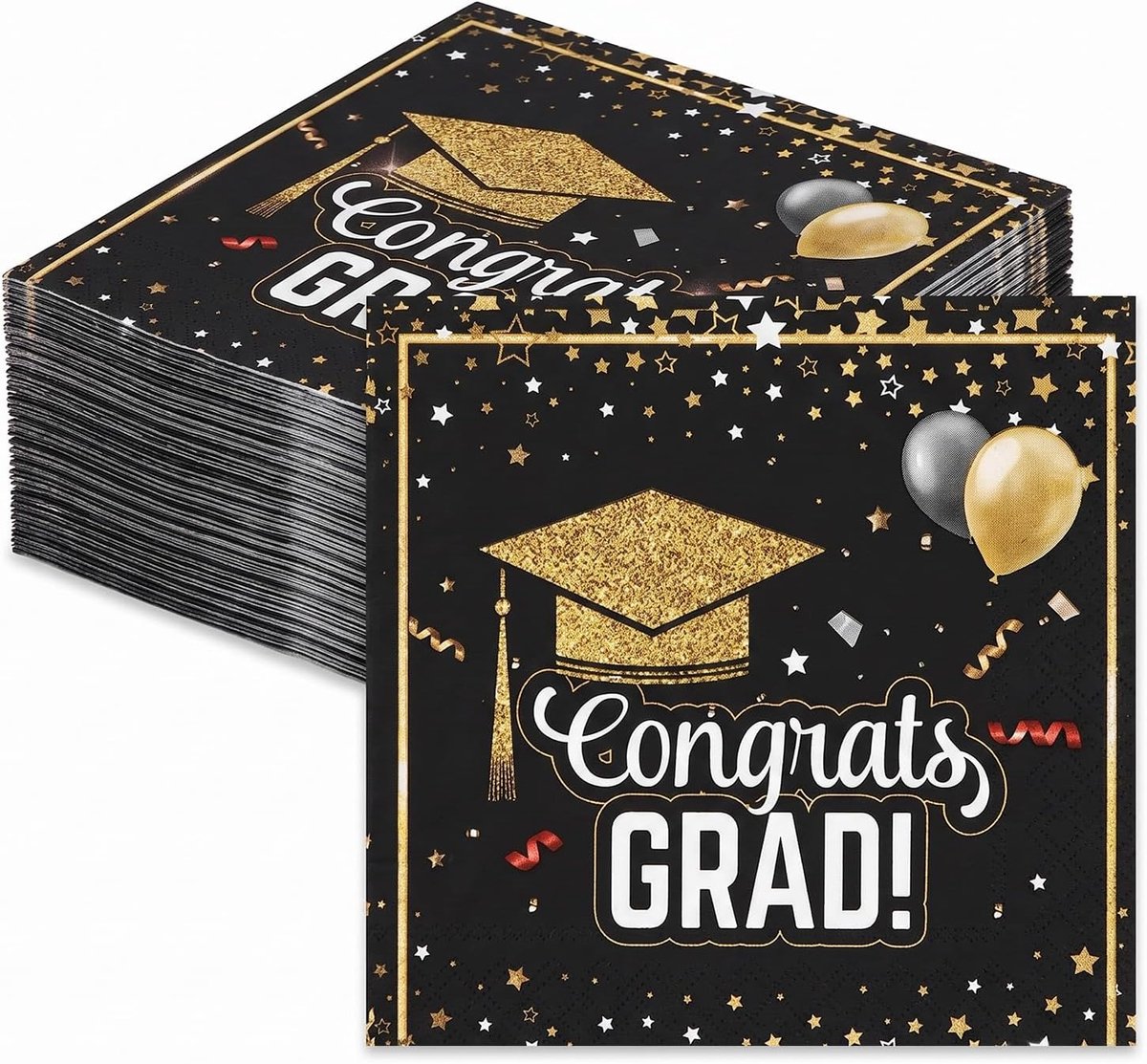 Afstudeerfeestservetten 16,5 x 16,5 cm - zwart/goud - 2-laags - elegante tafeldecoratie voor afstudeerfeest - ShopVlot