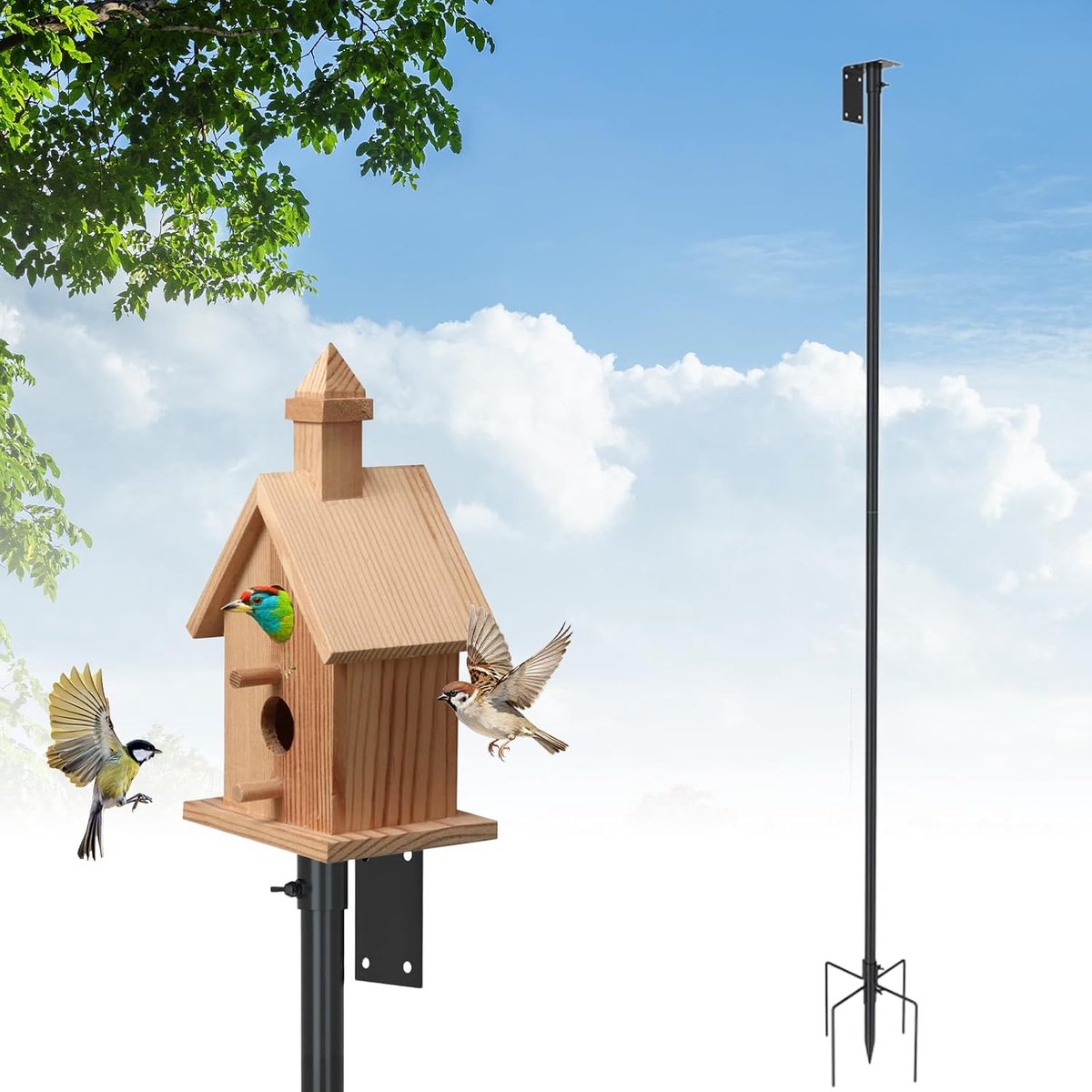 190 cm hoge vogelvoederdispenser stang, vogelhuisstaaf houder set, verstelbare vogelvoederhuisstandaard, standset voor weerstation, Bluebird, Hummingbird