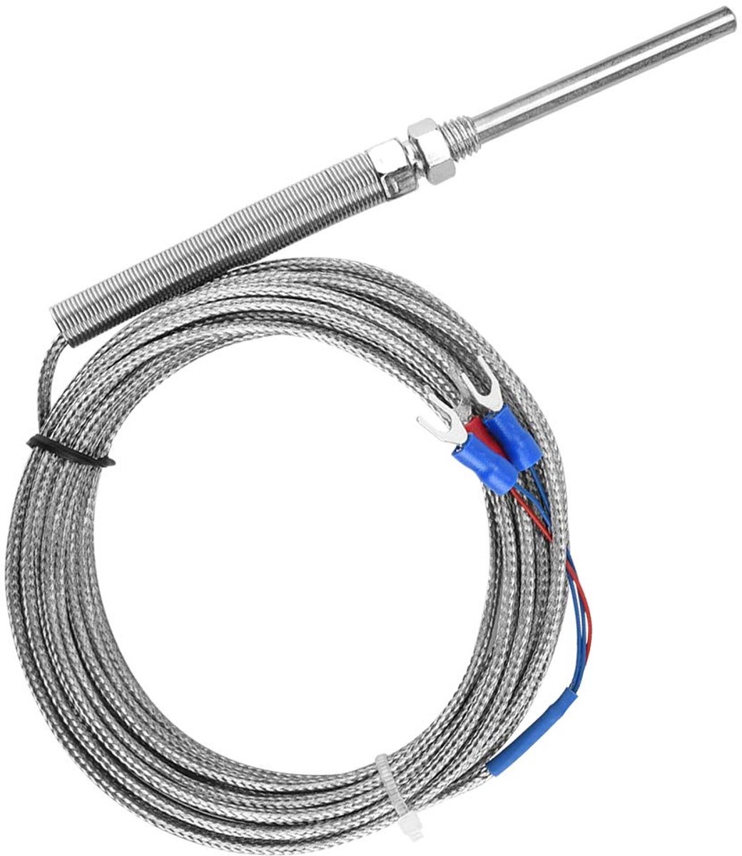 Thermokoppel, M8-draad Platina Weerstandsthermokoppel, 50 Mm Probe Temperatuursensor Draad 0-400 ℃ 1m / 2m / / 4m / 5m, Voor Temperatuurmeting(5M)