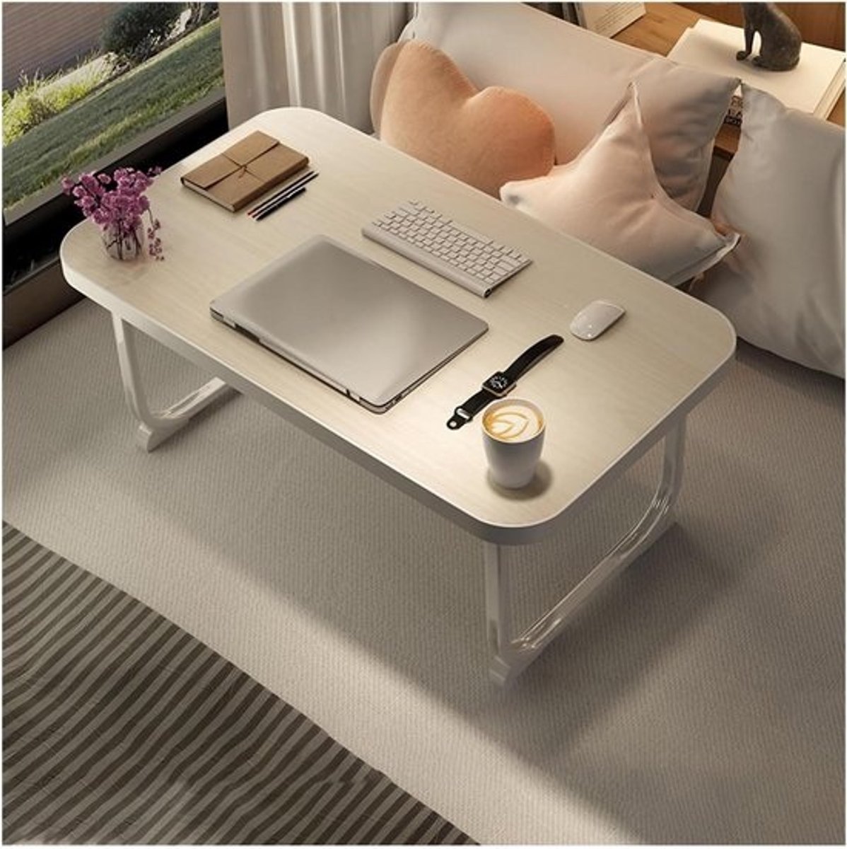Laptop Bureau - Bed Tafel Lap Desk - Studeren en Werken - Met Bekerhouder - 70 x 40 cm - Hout