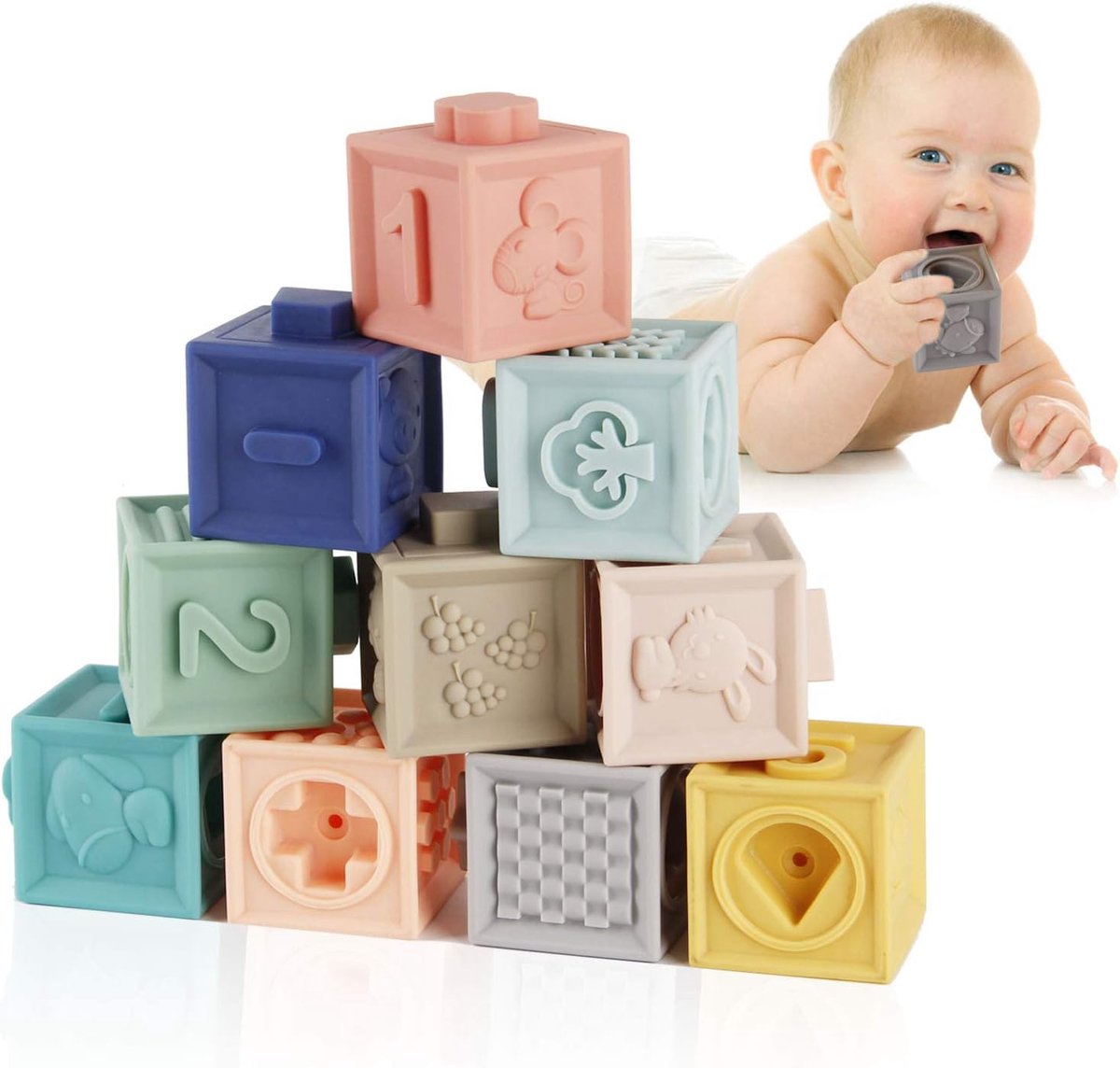 Tudou Baby Speelgoed, Stapelspeelgoed,12 Stuks Zachte Bouwblokken