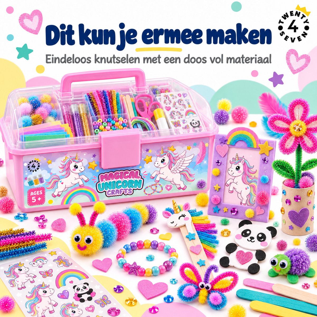 Twenty4seven® Knutselkoffer 1500+ Delig - Knutselspullen met Unicorn en Kralen - Knutselen Speelgoed Meisjes en Jongens vanaf 5 Jaar - Sinterklaas Cadeau en Kerstcadeau — cadeau in Hobby - foto 3